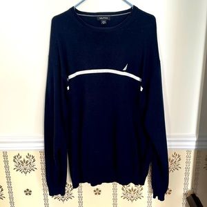 Nautica Mens Designer Striped Crew Neck Pullover Sweater XL 100 Cotton Navy Blue